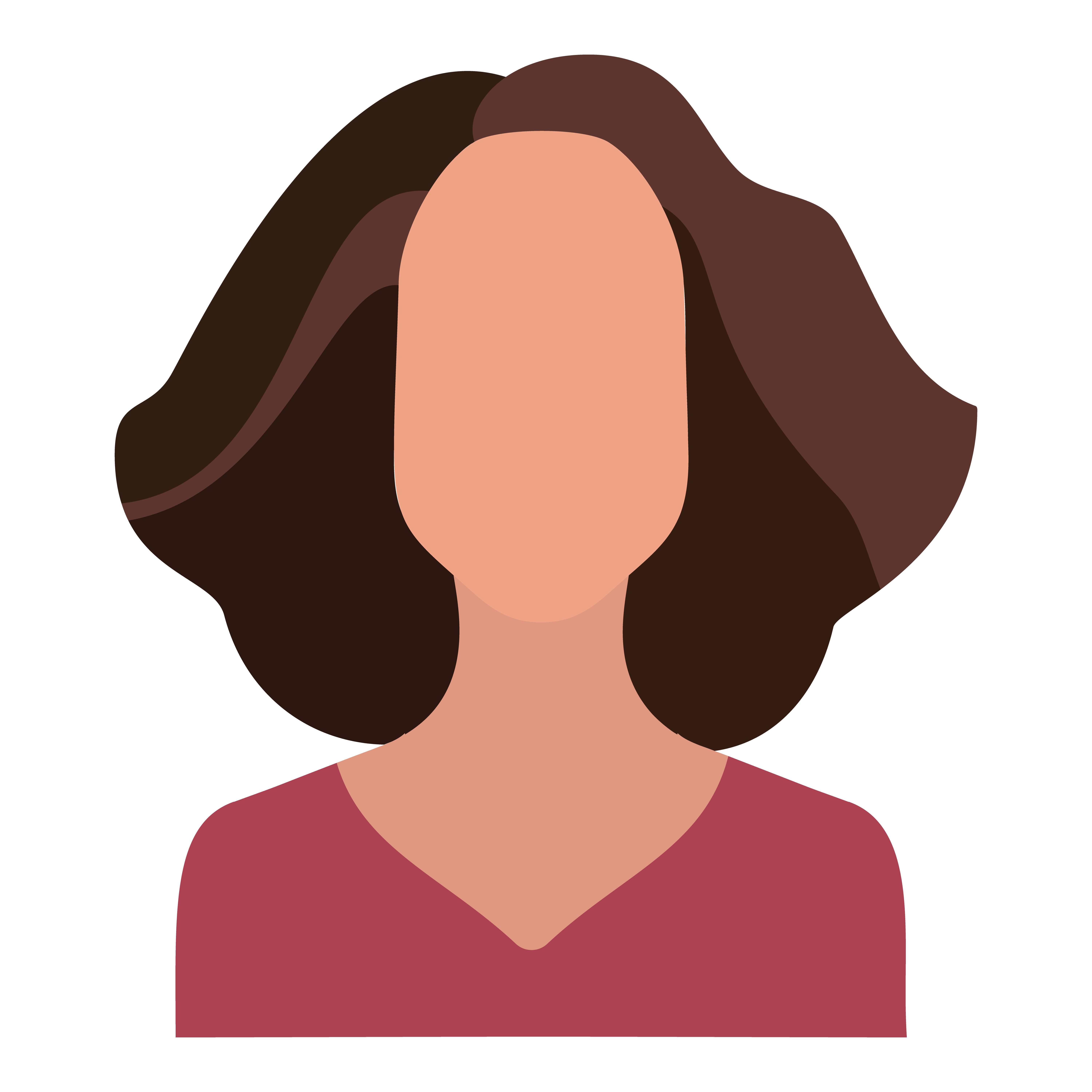 A digitally designed avatar of a woman in a flat artistic style.